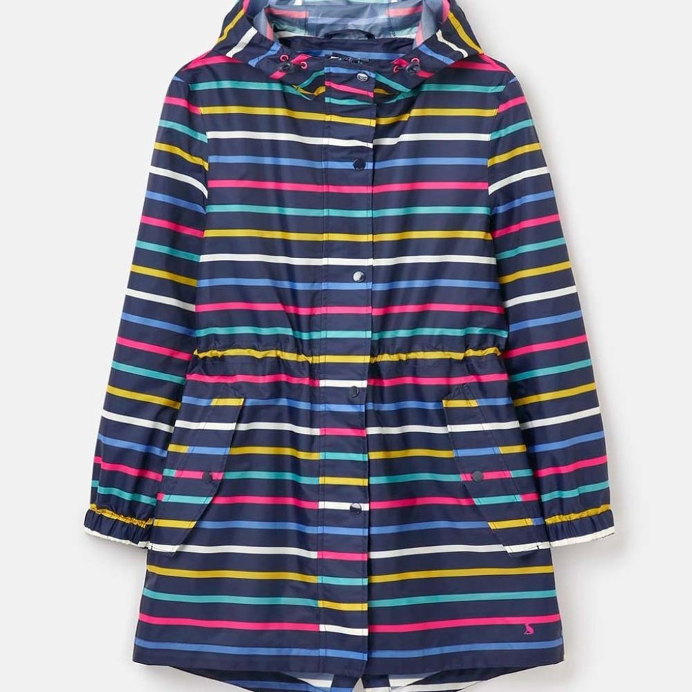 Joules Navy Multicolor Stripe Rain Coat- size 10